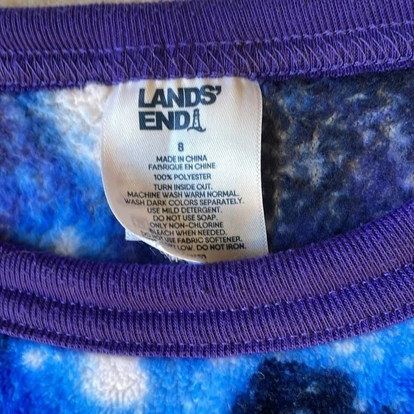 LANDS END UEC Size 8 Blue Space Galaxy Fuzzy Cozy Warm Pajama Set Unisex Star 💫 - Picture 5 of 13